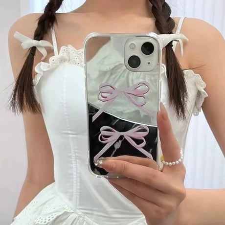 【即納】pinkリボンミラーiPhoneケース