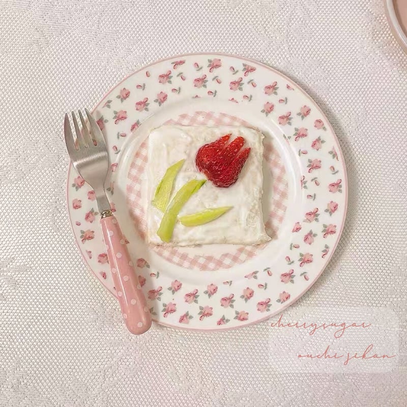 ピンクローズのギンガムチェックプレート | Cherry Sugar