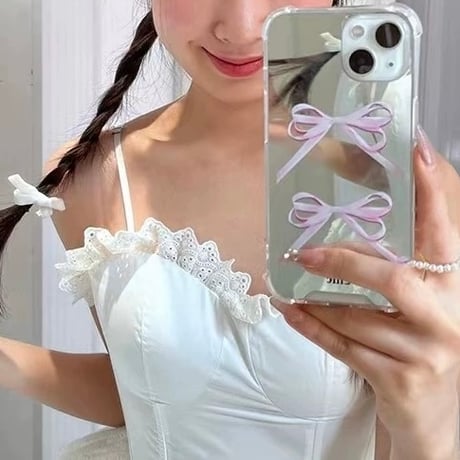 【即納】pinkリボンミラーiPhoneケース