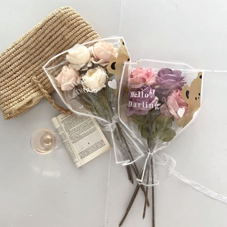くまさんラッピングの造花のブーケ