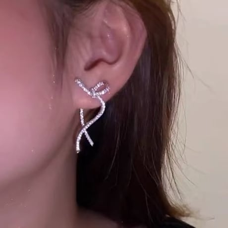 【一部即納】ビジューリボンピアス
