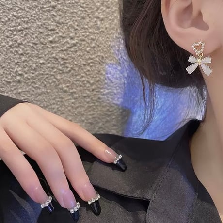 【即納】リボンパールハートピアス s925