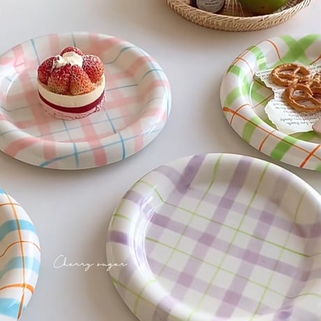 * vintage plate ❀ ギンガムチェック oval プレート(b) vintage plate ❀ ギンガムチェック oval プレート(b) 食器