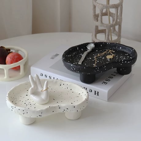 【一部即納】陶器のマーブル模様のアクセサリートレイ