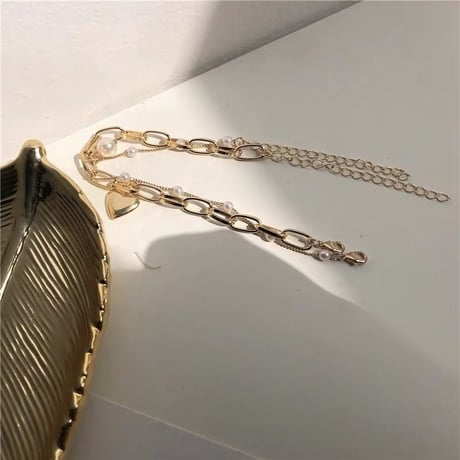 ゴールド ハート パールブレスレット