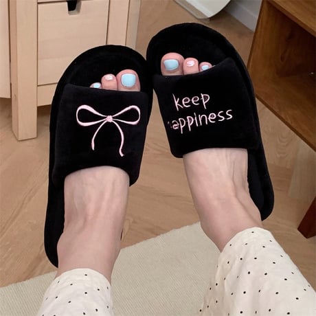 刺繍リボンルームシューズ