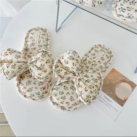 【一部即納】ビンテージフラワーribbonルームシューズ