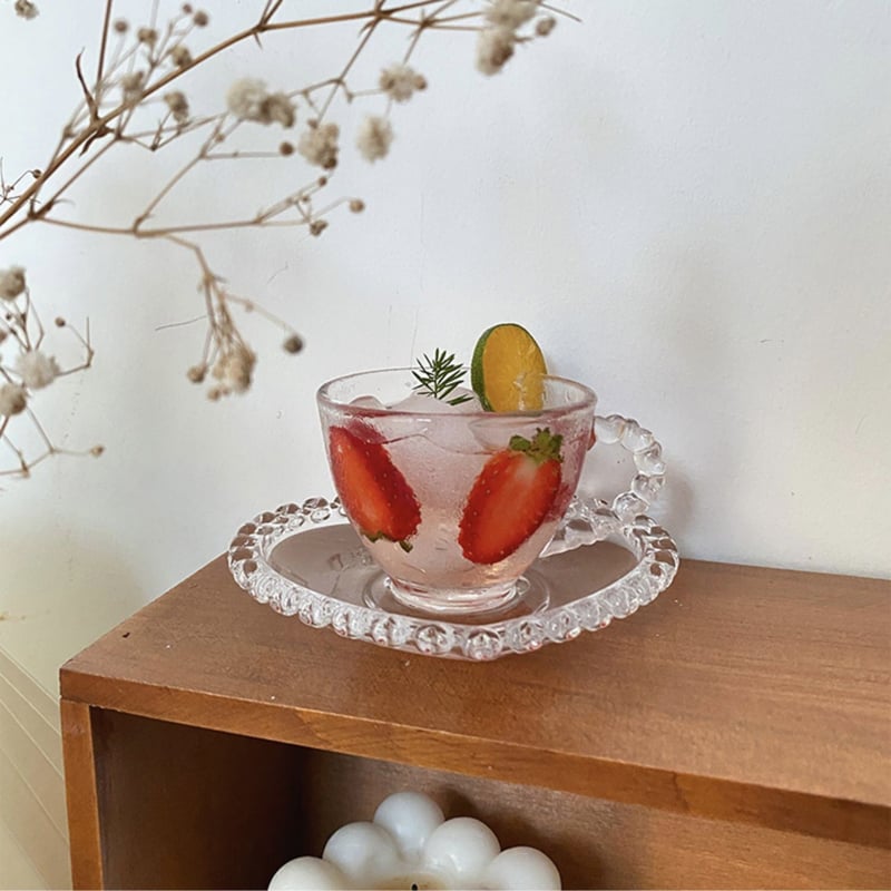 クリアデコレーションハート カップ&ソーサー | Cherry Sugar