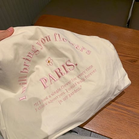 【即納】刺繍レタリングトートバッグ"Paris"