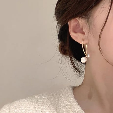 シルバー925:パールゴールドフープピアス