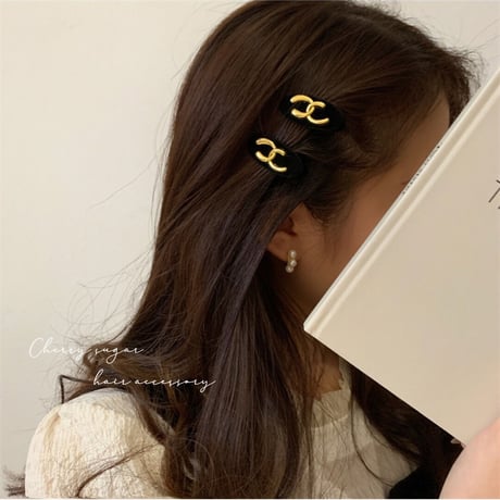【即納】クロスCベロアヘアクリップ