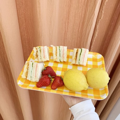 ギンガムチェックイエローのトレー(小)