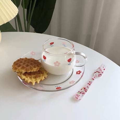 チューリップとお花のクリアカップ&ソーサー