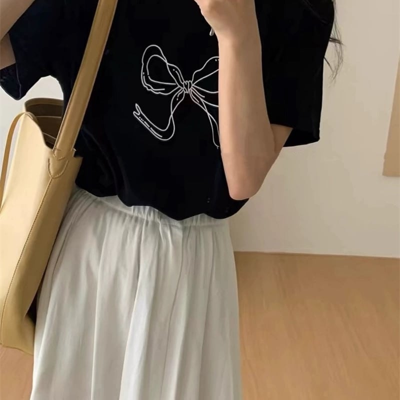 即納】ホワイトリボンTシャツ | Cherry Sugar