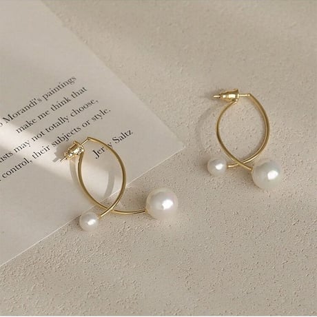 シルバー925:パールゴールドフープピアス