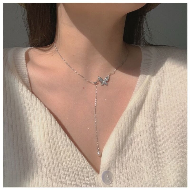 ビジューバタフライロングパールネックレス | Cherry Sugar