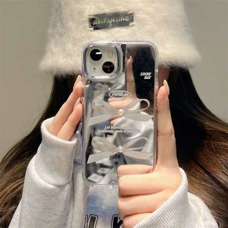 whiteリボンミラーiPhoneケース