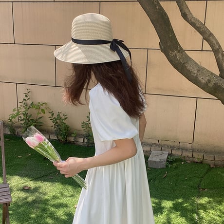 シンプルリボンのストローハット