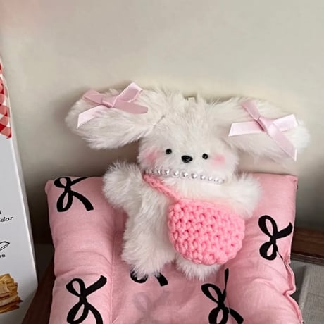 【即納】小さなふわふわリボンうさぎのチャーム