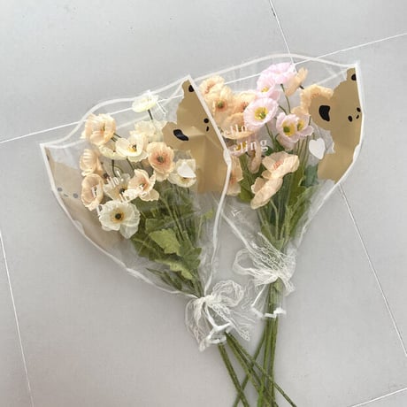 くまさんラッピングの造花のブーケ