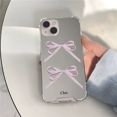 【即納】pinkリボンミラーiPhoneケース