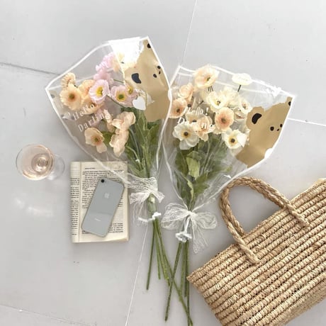 くまさんラッピングの造花のブーケ