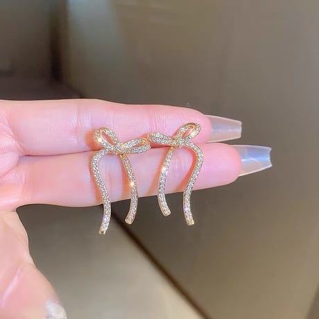 【一部即納】ビジューリボンピアス
