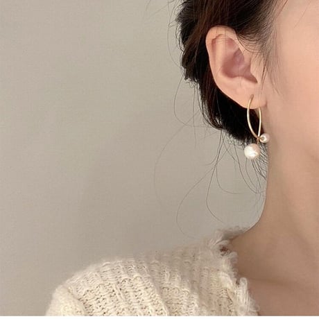 シルバー925:パールゴールドフープピアス