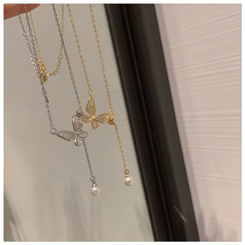 ビジューバタフライロングパールネックレス | Cherry Sugar