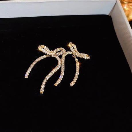 【一部即納】ビジューリボンピアス