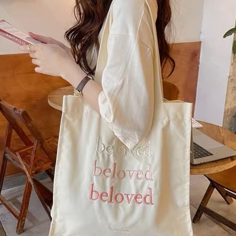 刺繍レタリングトートバッグ"beloved"