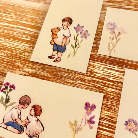 小さなカードセット "Children in Blue" (set of 16 small cards)