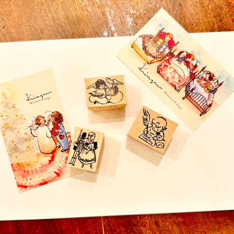 "Two Angels Reading Books” Stamp （No.228  本を読む二人の天使 ハンコ）