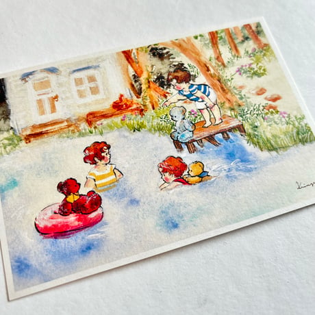 Three Kids Swimming ポストカード