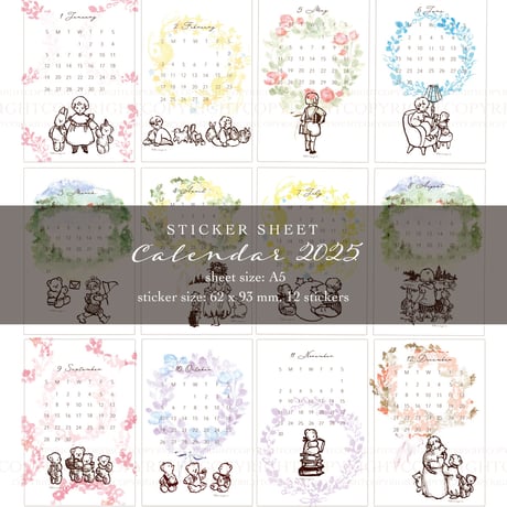 2025 calendar - sticker type- ステッカーカレンダー2025