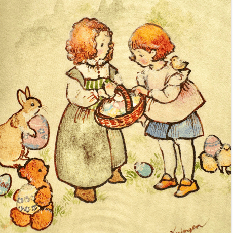 25K-01: "Collecting Easter Eggs" postcard