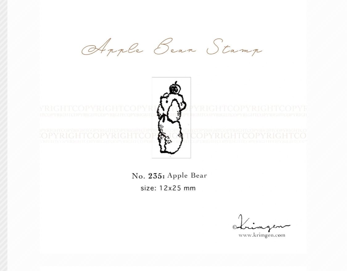 消しゴムはんこNo.147  ちびくまとりんご Apple Bear” Stamp （No.235) りんごのくまハンコ | Krimgen