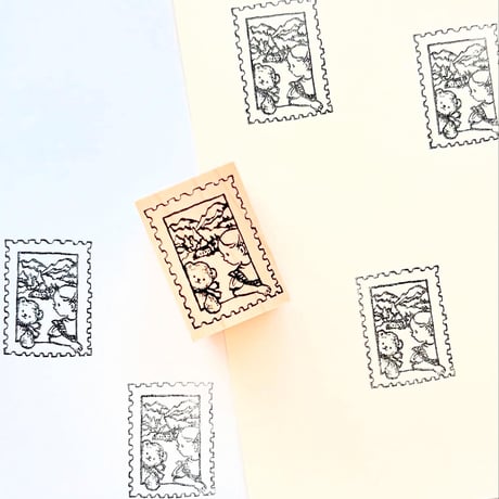 No.268 "Stamp - mountain -" rubber Stamp （山の風景の切手スタンプ）