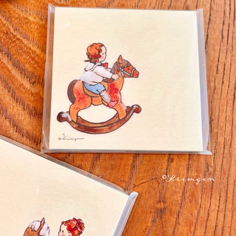 "Boy on Rocking Horse"  square memo pad メモ帳