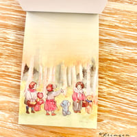 "Three Kids in Autumn Woods"  memo pad （秋の森の三人のメモ帳）