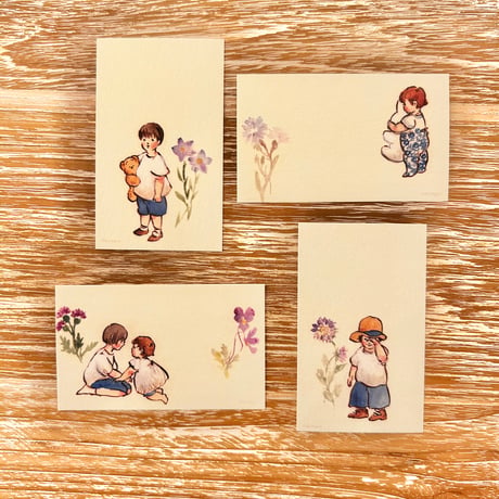 小さなカードセット "Children in Blue" (set of 16 small cards)