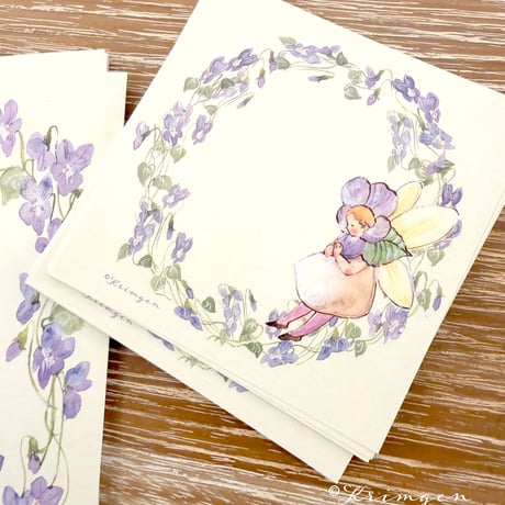 "Violets (square) memo sheets"  Set of 40 sheets, すみれのメモシート（正方形）