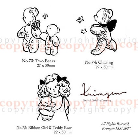 Ribbon Girl and Teddy Bear (No.75 renew) ハンコ