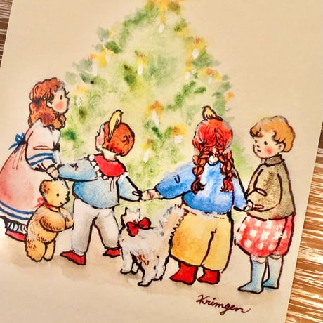 25K-49: "Dancing in a circle" postcard （輪になって踊る ポストカード）