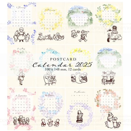 2025 calendar - postcard type- 12 sheets