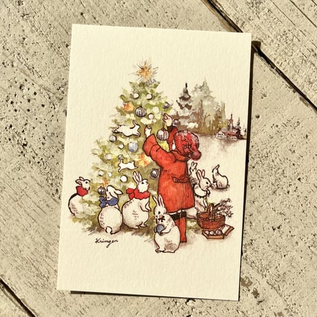 Christmas with Rabbits ポストカード