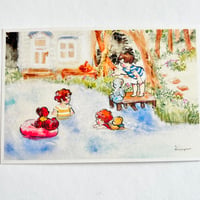 Three Kids Swimming ポストカード
