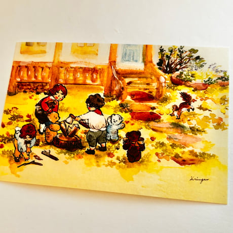 Three Kids chopping firewood ポストカード