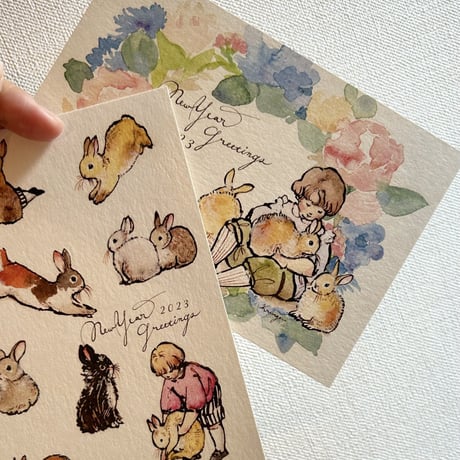 New Year Card 2023 Child with Bunny（賀詞あり）