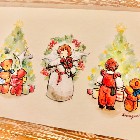 25K-50: "Angel and Christmas tree" postcard （天使とクリスマスツリーポストカード）